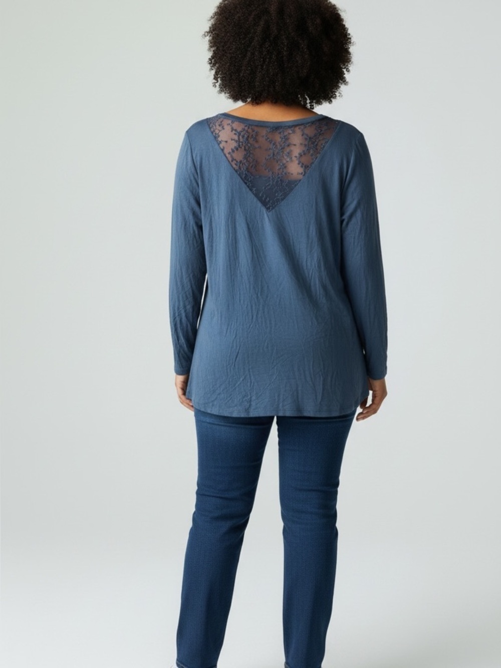 Torrid Blue Lace Yoke Long Sleeve Top Plus Size 1X